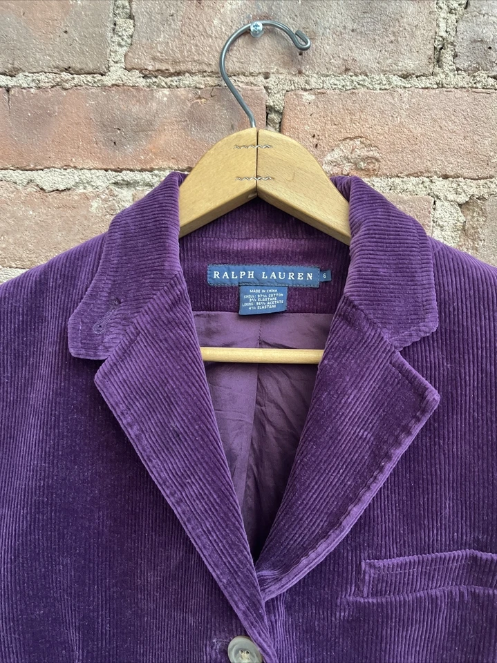 Chaqueta para mujer Ralph Lauren vintage, talla 8, corduro de algodón púrpura Foto 2 de 4