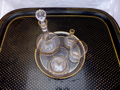 BACCARAT- ANTIQUE SET NIGHT SERVICE 19TH French Blowned Crystal Gilded 5 pieces - Picture 2 of 12