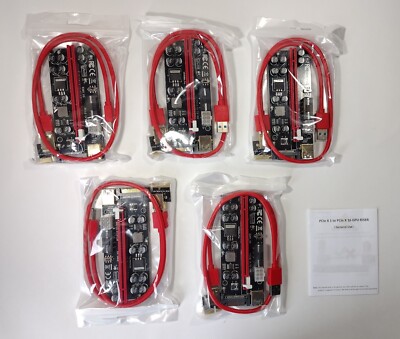5 Pk PCIe GPU Risers 16x to 1x, 10 Capacitors, 60cm USB3.0 Cable, BTC ETH Mining
