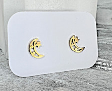 1 Pair Stud Moon and Star Earrings Stainless Steel  New - Gold