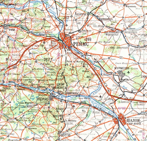 Russian Soviet Military Topographic Map - REIMS (France), 1:500 000, ed.1984 - Picture 2 of 3