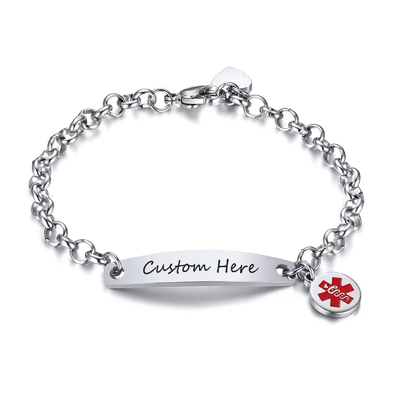 Amazon.com: LanM Medical Alert Bracelets for Mens Womens Free Engraving  7.5-9.84 Inch Emergency Alert ID Bracelets Medical Bracelets Stainless  Steel Medical Alert Bracelet Gift for Men : Health & Household