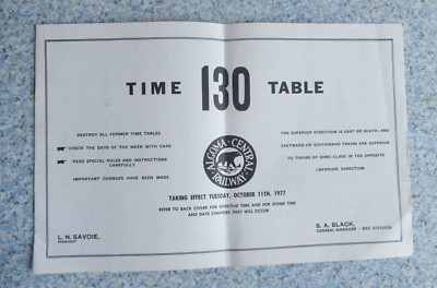 Algoma Central Railway Mitarbeiterfahrplan 1977