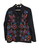 Vintage Studio West Size Large Jacket Boho Beaded Floral Embroidered Button Up