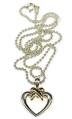 Precious Precious Sterling Silver and 14k Yellow Gold Heart Pendant Necklace
