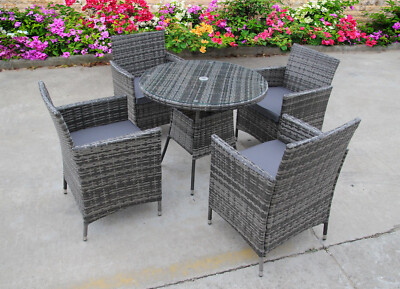 RATTAN GEFLECHT GARTEN OUTDOOR BISTRO 4 TISCHE UND STÜHLE MÖBEL TERRASSE SET GRAU