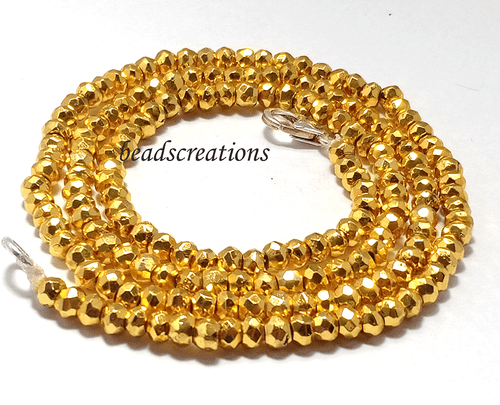 3-4MM Natural Golden Pyrite Faceted Beads Beaded 925 Sterling Silver Necklace - Picture 6 of 8