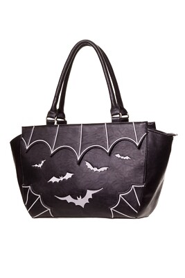 BANNED Apparel Damen Gothic Punk Rockabilly bestickt weiß Fledermäuse Handtasche Tasche
