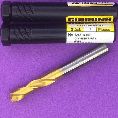 GUHRING  1242-9,100 Solid Carbide Twist Drill R-RT1 9.1mm TiN Machinist