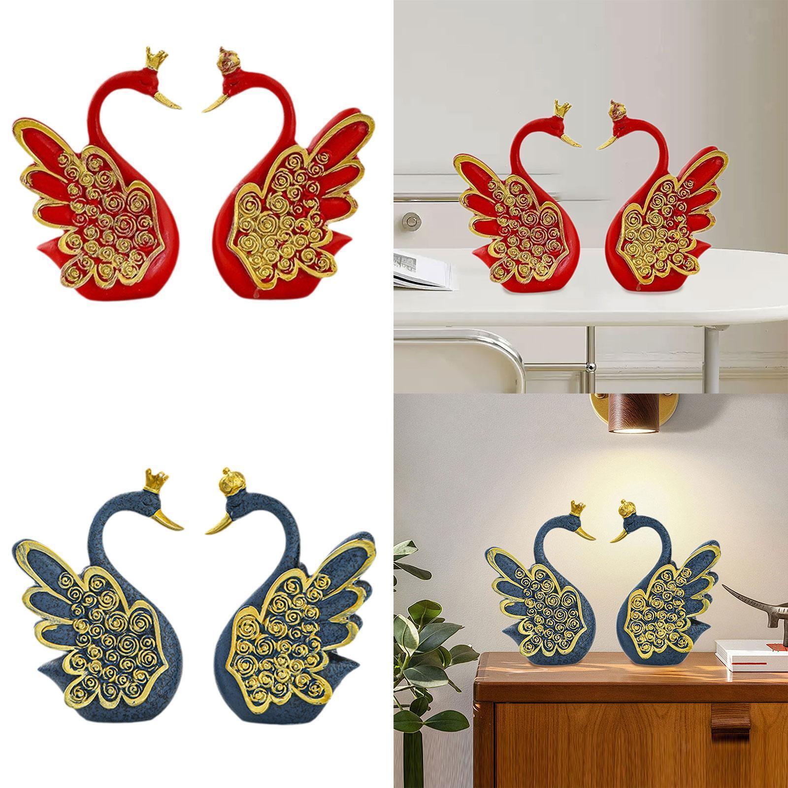 2x Swan Statues Birthday Gift Resin Swan Figurines for Bedroom Shelf Wedding