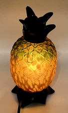 Amber Art Glass Pineapple Lamp Light Bronzed Brass Table Nightlight Accent VTG