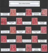 Australia Used Predecimal Stamps. KGV 1d Red Varieties x 15 (8259)