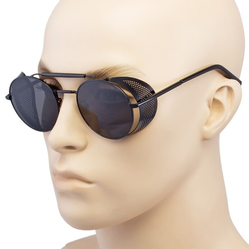Vintage Steampunk Sunglasses Side Shield Goggles Retro Metal Cyber Round Glasses - Picture 5 of 32