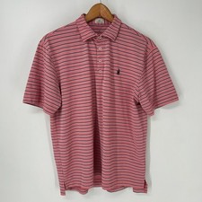 Johnnie O Polo Shirt Mens Medium Pink Striped Golf Performance Short Sleeve