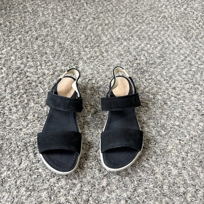 ECCO Flowt Sandals Black Leather Womens 38 US 8 Comfort Ankle Flat