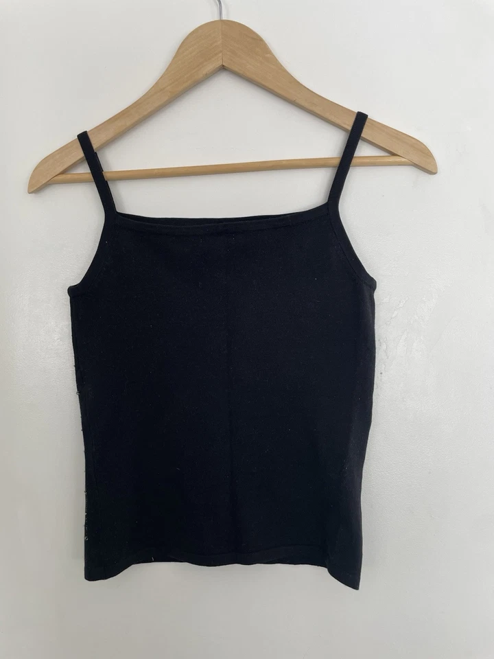 Urchin Mark Eisen Womens Juniors Solid Black Sequin Beads Silk Blend Tank Top XS - Image 4 of 4
