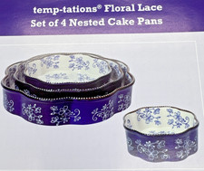 Temp-tations Floral Lace Blue Set of 4 Nested Cake Pans New In Box