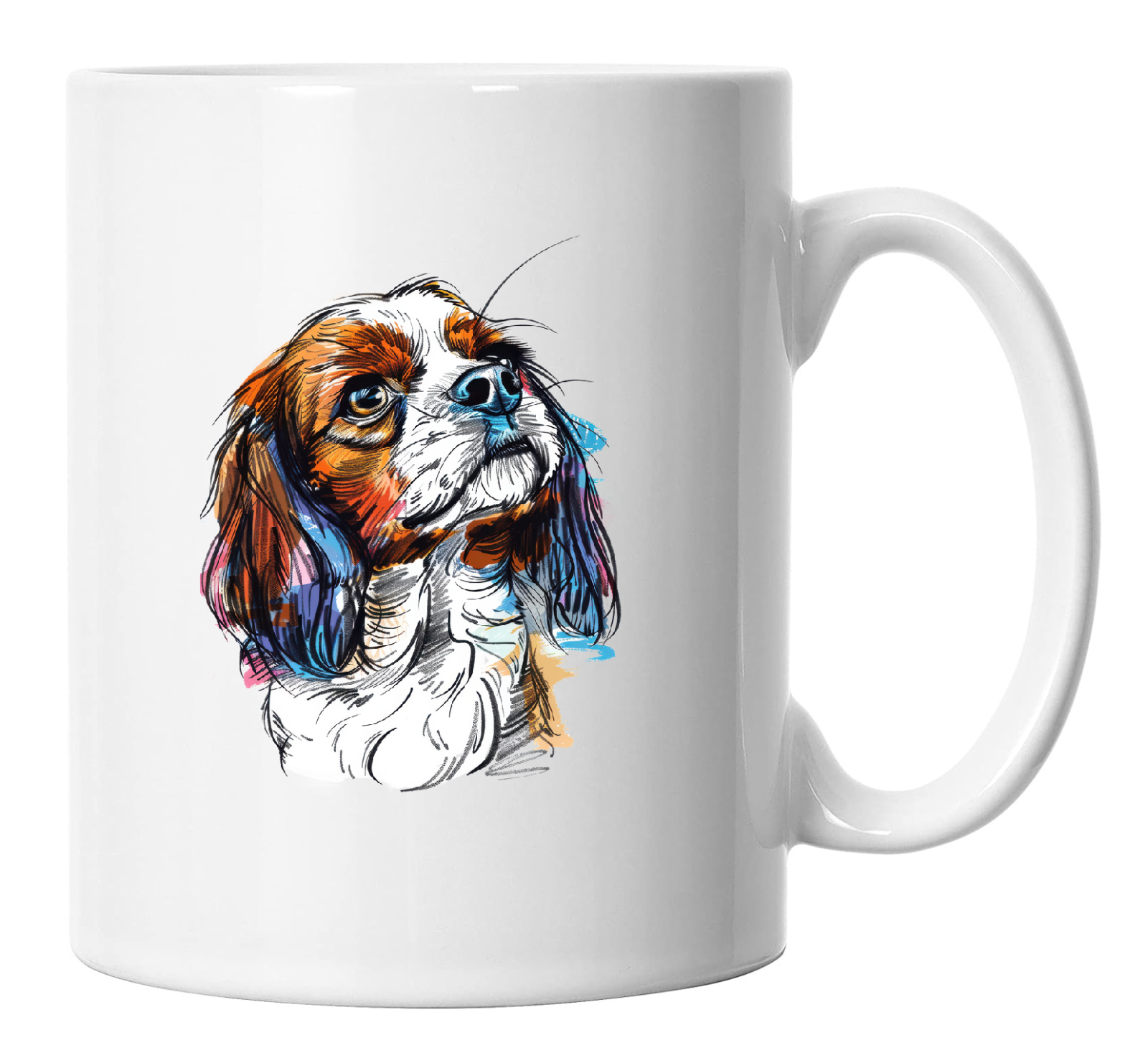 King Charles Spaniel Mug, Doodle Cartoon Caricature Cavalier Charles Spaniel Mug