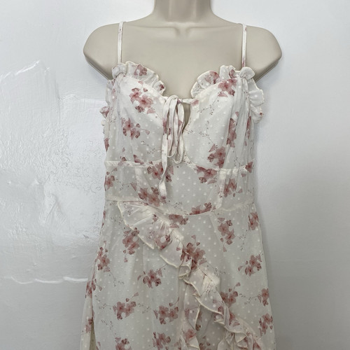 Y2K Floral Ruffled Cottagecore Dress Babydoll Spaghetti Strap Coquette Fairycore - Picture 2 of 8