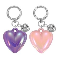 2Pcs Resin Cute Heart Keychain for Women for Handbag Electroplated Purple/Pink