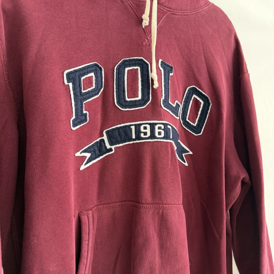 Ralph Lauren Polo 1967 Fleece Hoodie Burgundy w/Navy Felt Lettering Women size L - Image 4 of 4