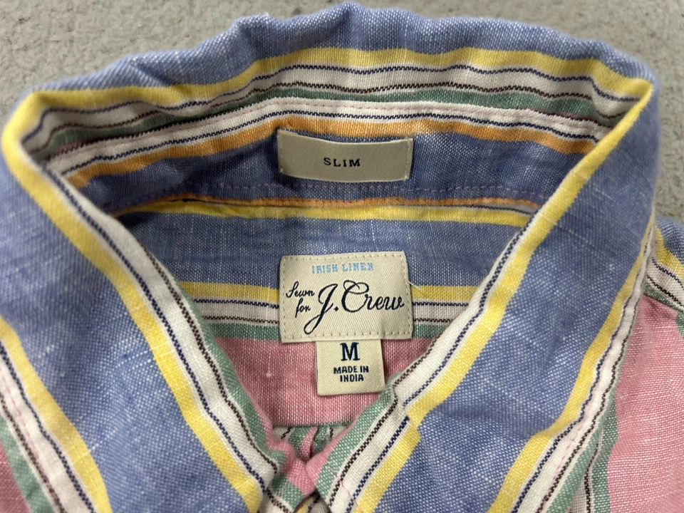 J Crew Shirt Mens Medium Multicolor Stripe Linen Slim Bard McNutt Preppy Pastel - Image 3 of 4