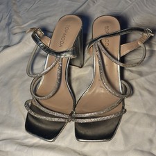 Silver rhinestone block heel sandals Top Moda