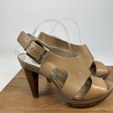 Womens Michael Kors Carla Beige Leather Heeled Platform Sandals Size 11 M GUC