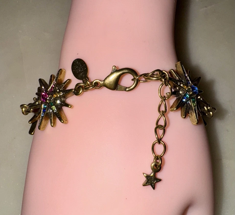 Auténtico Brazalete Kirks Folly Multicolor Cristal Arco Iris Estrella Brillante Ajuste Foto 3 de 4