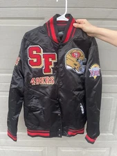 SAN FRANCISCO 49ERS  STITCHED LOGOS SATIN JACKET LARGE Good Condition!!