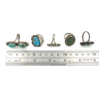 Southwest Sterling Turquoise Malachite Red Coral Feather Rings Lot of 5 #S5319-2 — photo 8