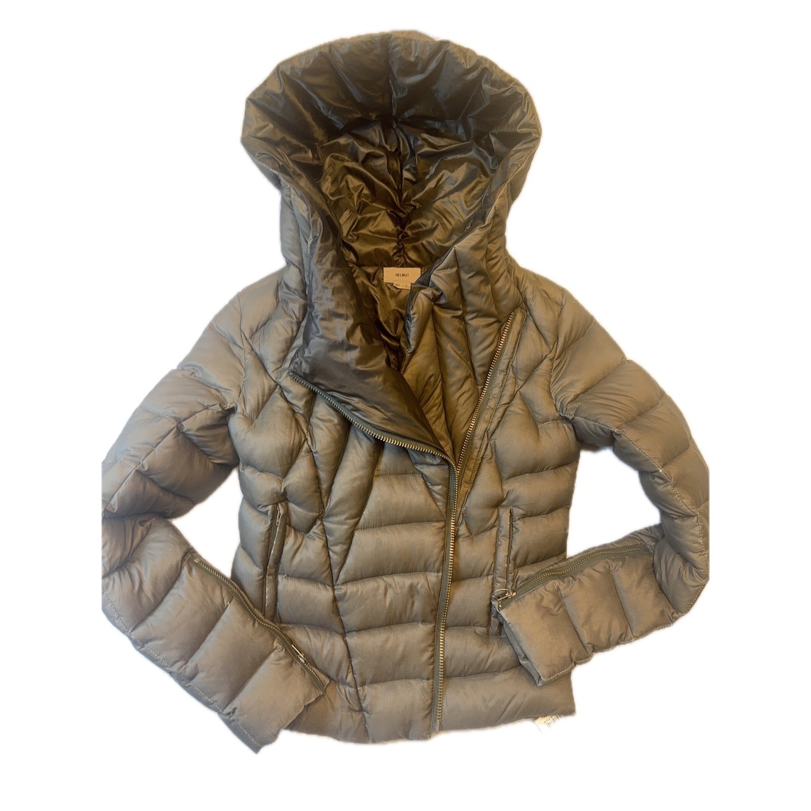 Helmut Lang Gray Down Puffer Jacket with Hood Asy… - image 2
