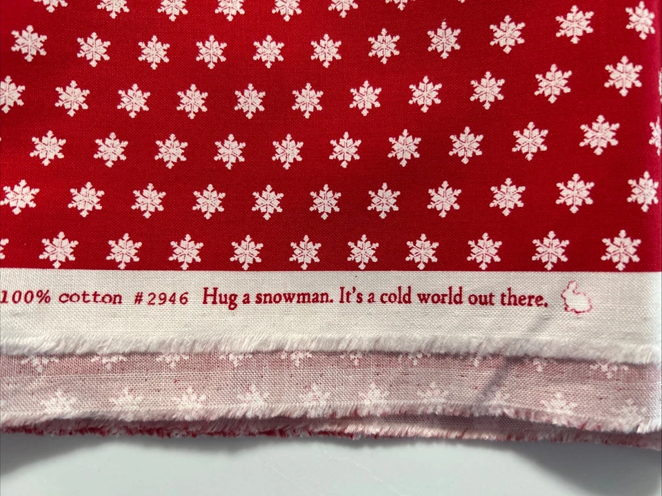 Moda Bunny Hill Designs Cotton Fabric Red White Snowflakes 2 Yards Quilt Craft - Image 3 of 3