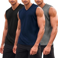 Mens Gym Workout Tank Tops Sleeveless V Neck T Shirts 3 Pack Muscle Basketbal...