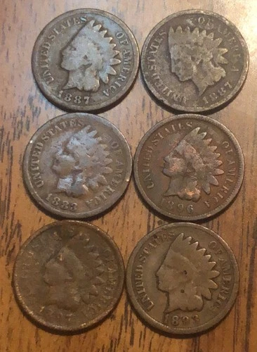 Indian Cents 1887X2,1883,1896,1897,1893 , Your Get (6) These Actual Penny’s N124