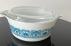 Pyrex Blue Horizon Casserole Dish 1 1/2 Pint 472 W/Lid Vtg Great Design Color