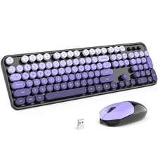 Wireless Keyboard and Mouse Combo - Black-Purple Colorful 2.4G Typewriter Ful...