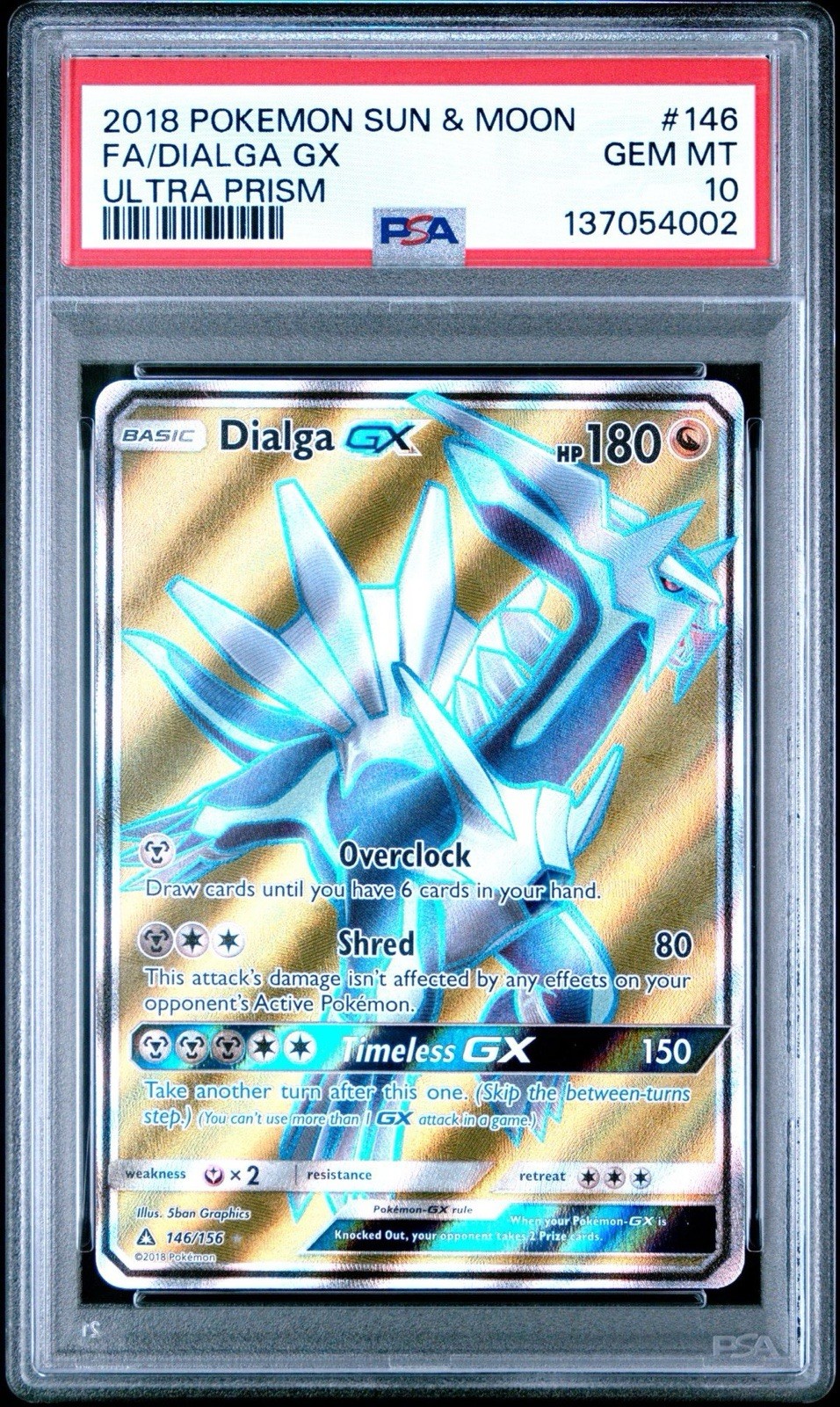 2018 DIALGA GX 146/156 Sun And Moon ULTRA PRISM POKEMON PSA 10 Full Art FA