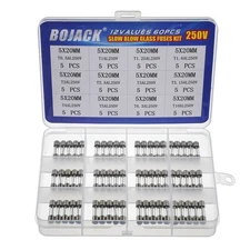 60pcs Slow Blow Glass Fuse Kit 5x20mm 250V T0.5A-10A Assorted with Storage Box