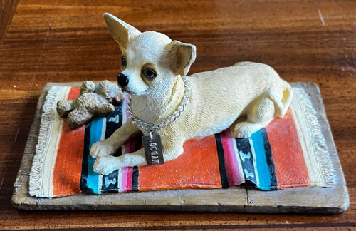 Chihuahua Figurine White-Tan MyDog On Serape Blanket - Conversation Concepts