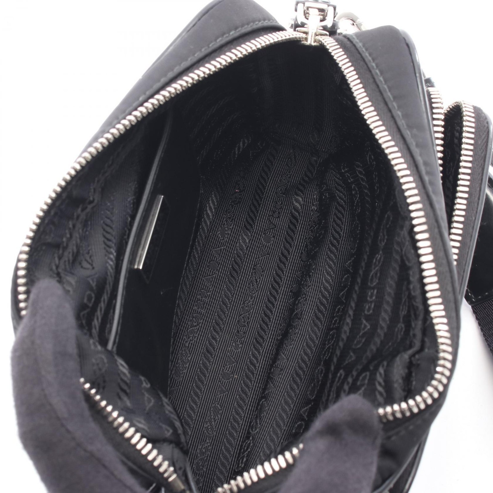 PRADA Re-Nylon brushed leather cross Waist Crossbody bag leather Black Used thumbnail 3