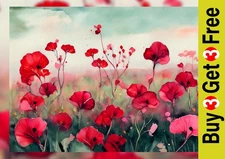 Field of Red Poppies 5"x7" Print on Matte Paper | Vibrant Floral Watercolor Art