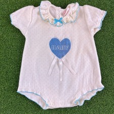 Vintage 90s Buster Brown Toddler White Pin Dots Embroidered Heart Romper 3-6M