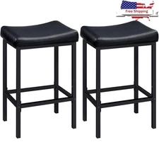 Modern High-Density Sponge Saddle Bar Stools Kitchen Counter Height Set of 2 New