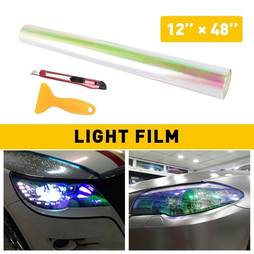120x30 Cm Car Light Tint Film, Cuttable &amp; Stretchable Car Headlight, Taillight, Fog Light Protector, Non-Marking Self-Adhesive Decals, Vinyl Wrap (Light Black