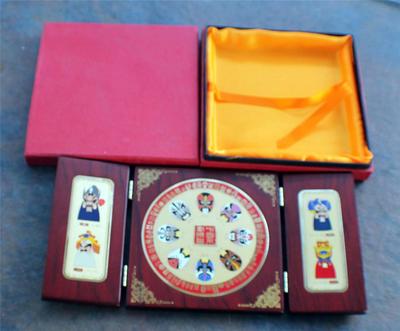 NIB 24kt gold plated Facial Make-up of Chinese Peking Opera hardwood case