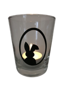 "Deko Teelicht Glas Windlicht Print \"Hase Im Ei\" Schwarz Glitzer Handmade"