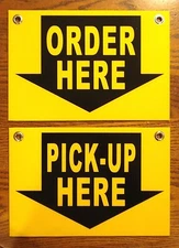 ORDER HERE &  PICK-UP HERE Plastic Coroplast SIGNS 8X12 w/Grommets Restaurant by