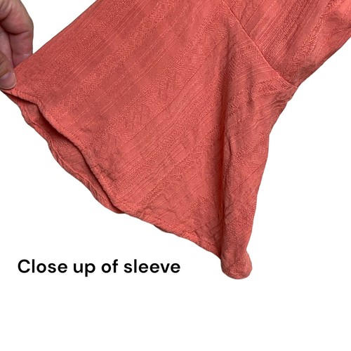 Torrid Sz 2 Coral Textured Gauzy Woven Tie Front Bell Sleeve V Neck Top US 18 - Picture 14 of 15