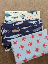 Remnant Lot Of Sea Themed Novelty Cottons Sharks Whales Crabs Quilts, Clothing,
